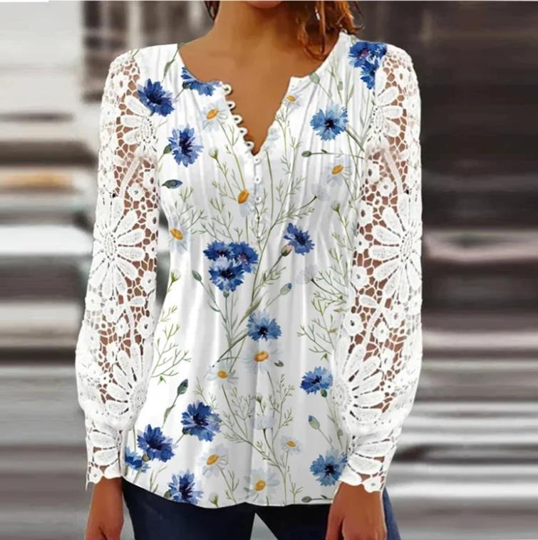 Lace Sleeve Relaxed Fit Pleated Blouse
