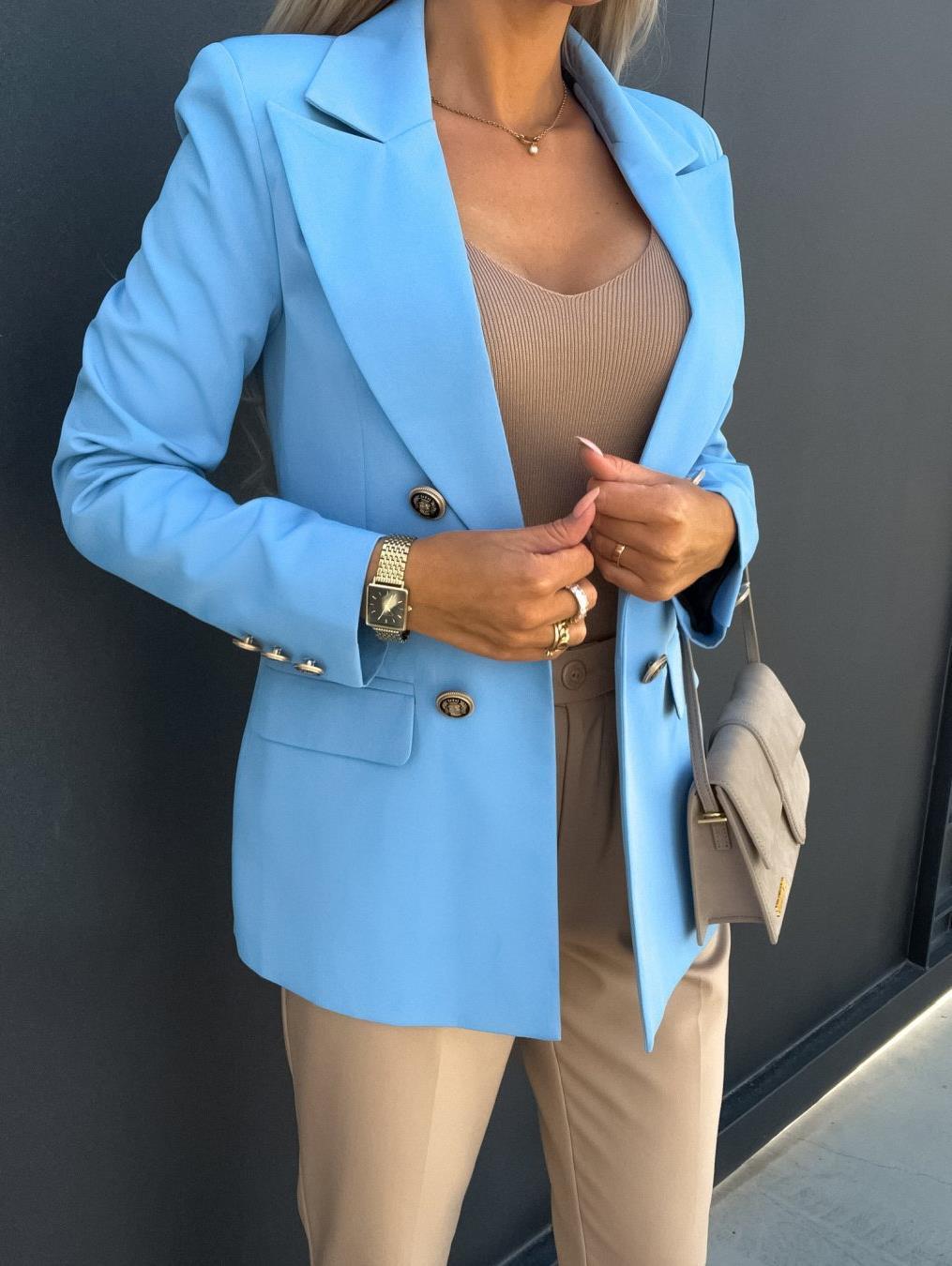 Women's lapel double-breasted midi blazer