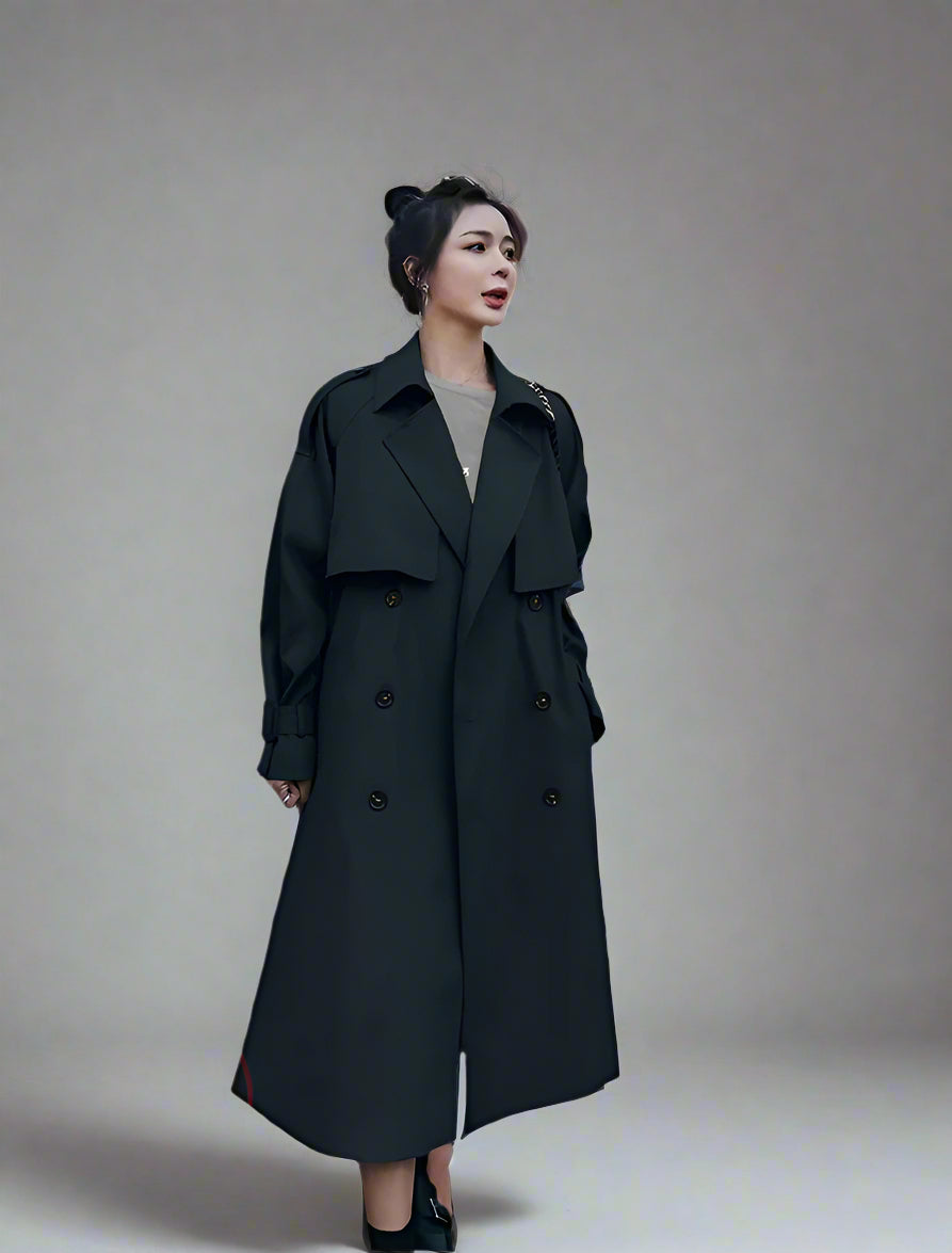 Women's autumn lapel double-breasted trench coat