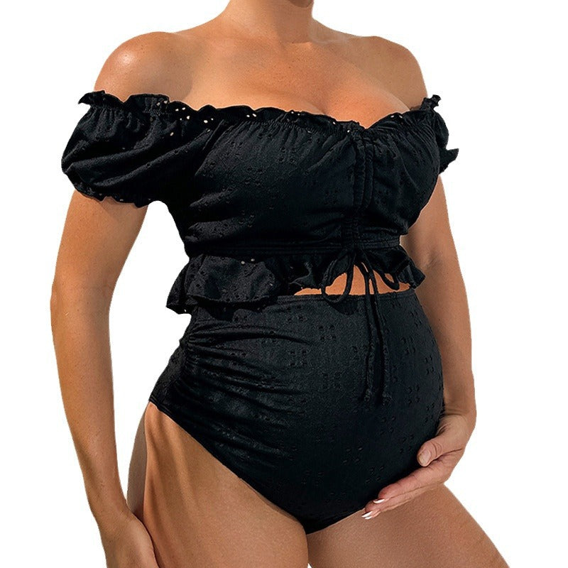 Women’s Bikini Set – Off-Shoulder Ruffled Top – High-Waist Full Coverage Bottom – Breathable Blend