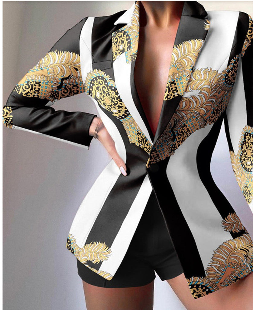 Women’s Blazer – Tailored Fit – Leopard Print – Peaked Lapels – Mid-Length Statement
