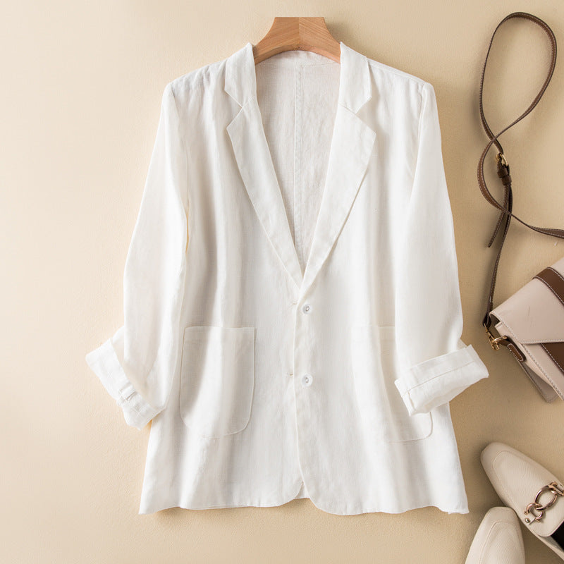 Women’s Casual Jacket – Relaxed Fit – Natural Fibers – Long Sleeve Lapel Style