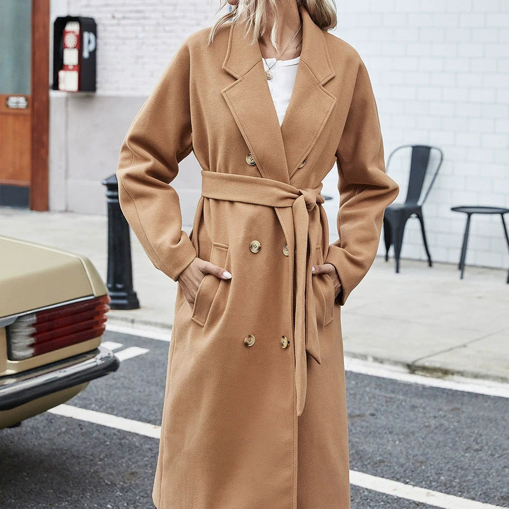 Women’s Wool Coat – Double-Breasted – Mid-Length – Relaxed Fit – Notched Lapel