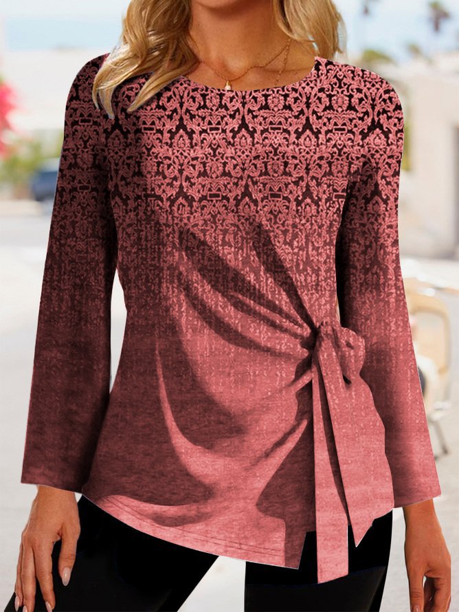 Women’s Long Sleeve T-Shirt – Relaxed Fit – Side Tie – Soft Breathable Blend