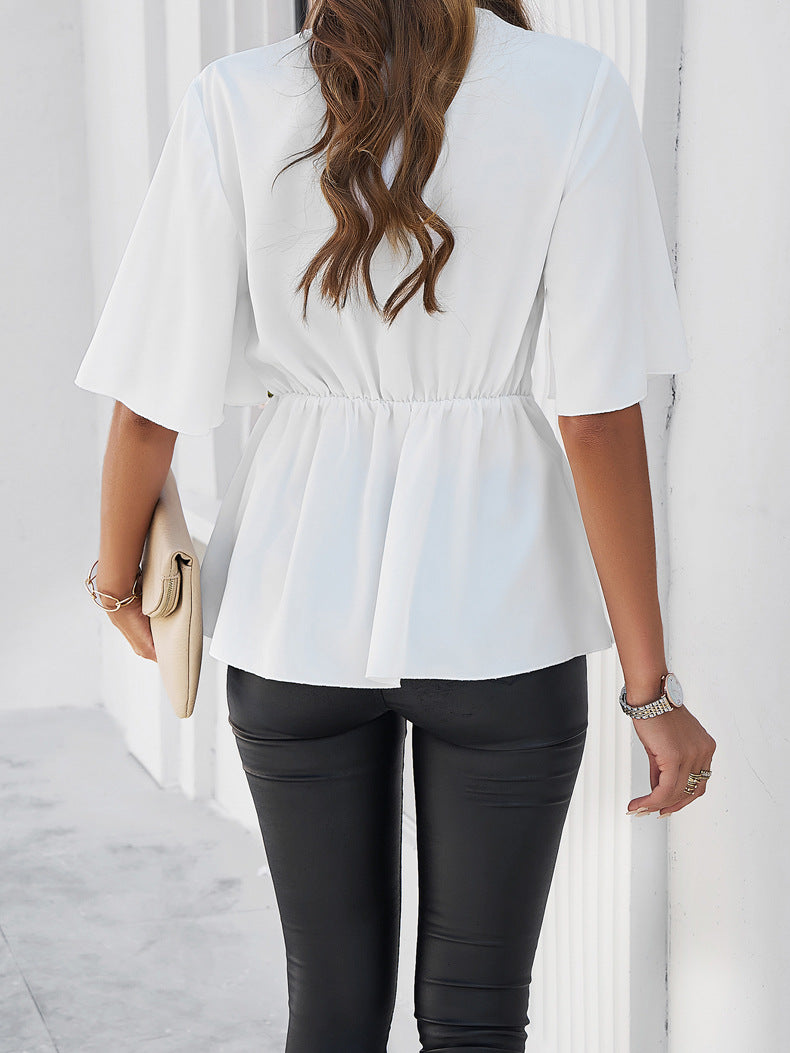 Elegant Fit Wrap Tie Blouse