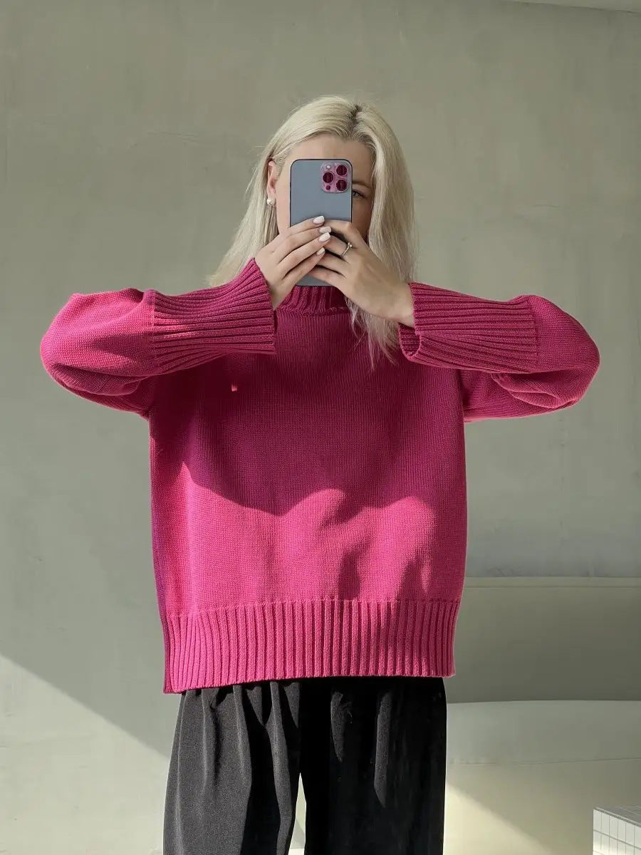 Women's loose round neck knit sweater