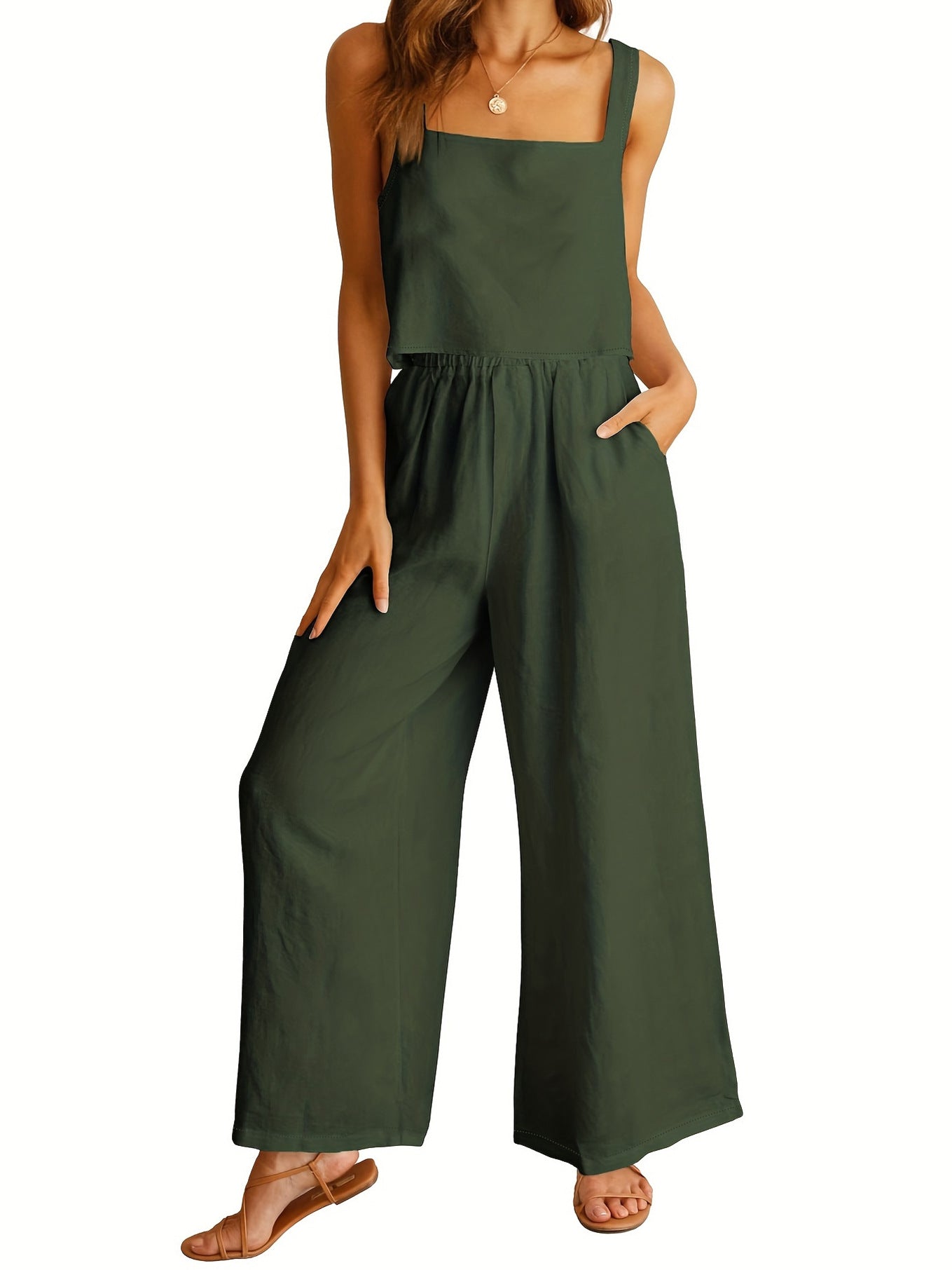Women's square neck top and wide leg pants set