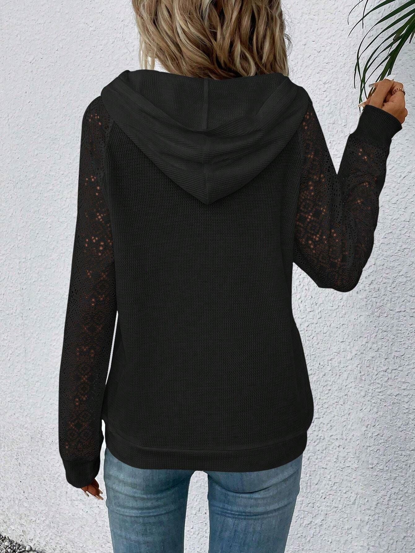 Marie - waffle-knit lace long sleeve hoodie