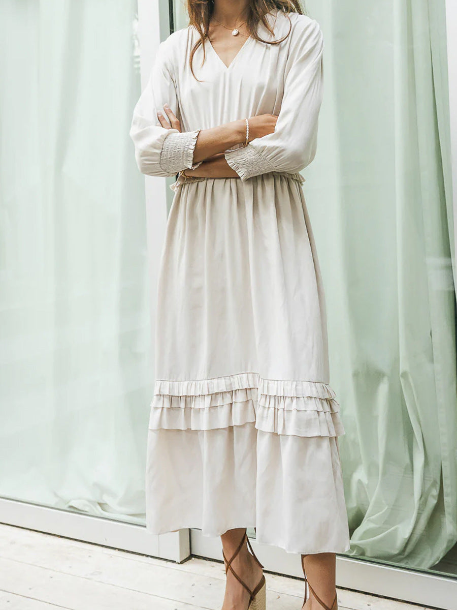 Tiered Ruffle Cotton Blend Midi Dress