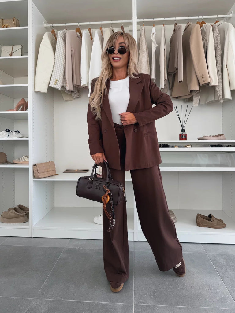 Women’s Blazer Set – Oversized Fit – Double-Breasted – Wide-Leg Trousers – Formal Wear