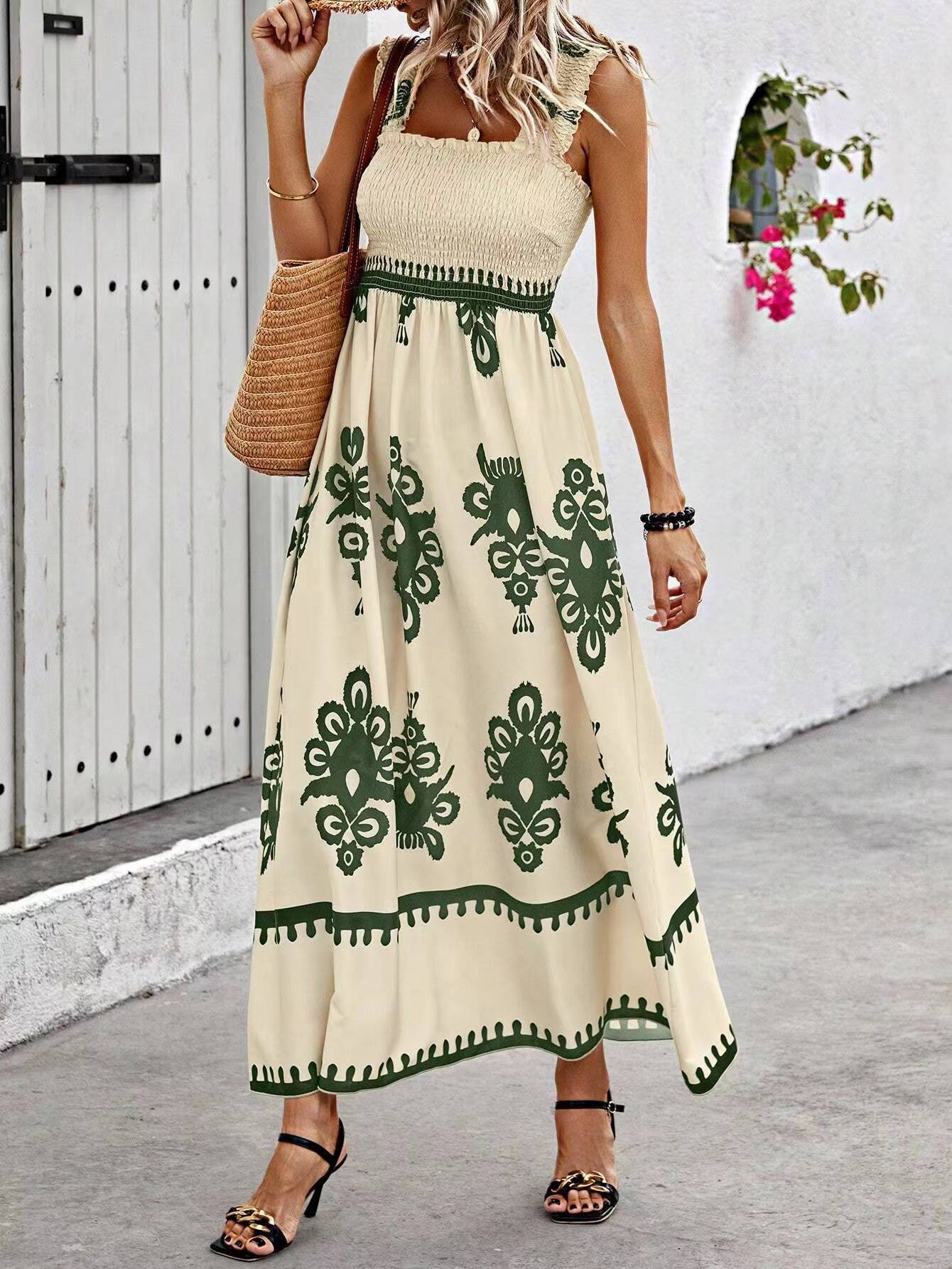 Women’s Maxi Dress – Strapless Wrap Bodice – Flowy Fit – Lightweight Printed Skirt