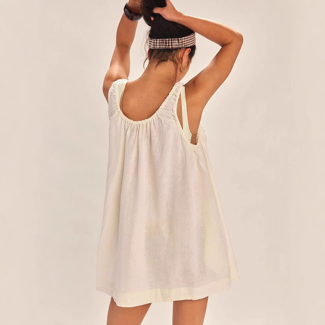 Women’s Sleeveless Dress – 100% Cotton – Loose Fit – Above Knee – Casual Minimalist