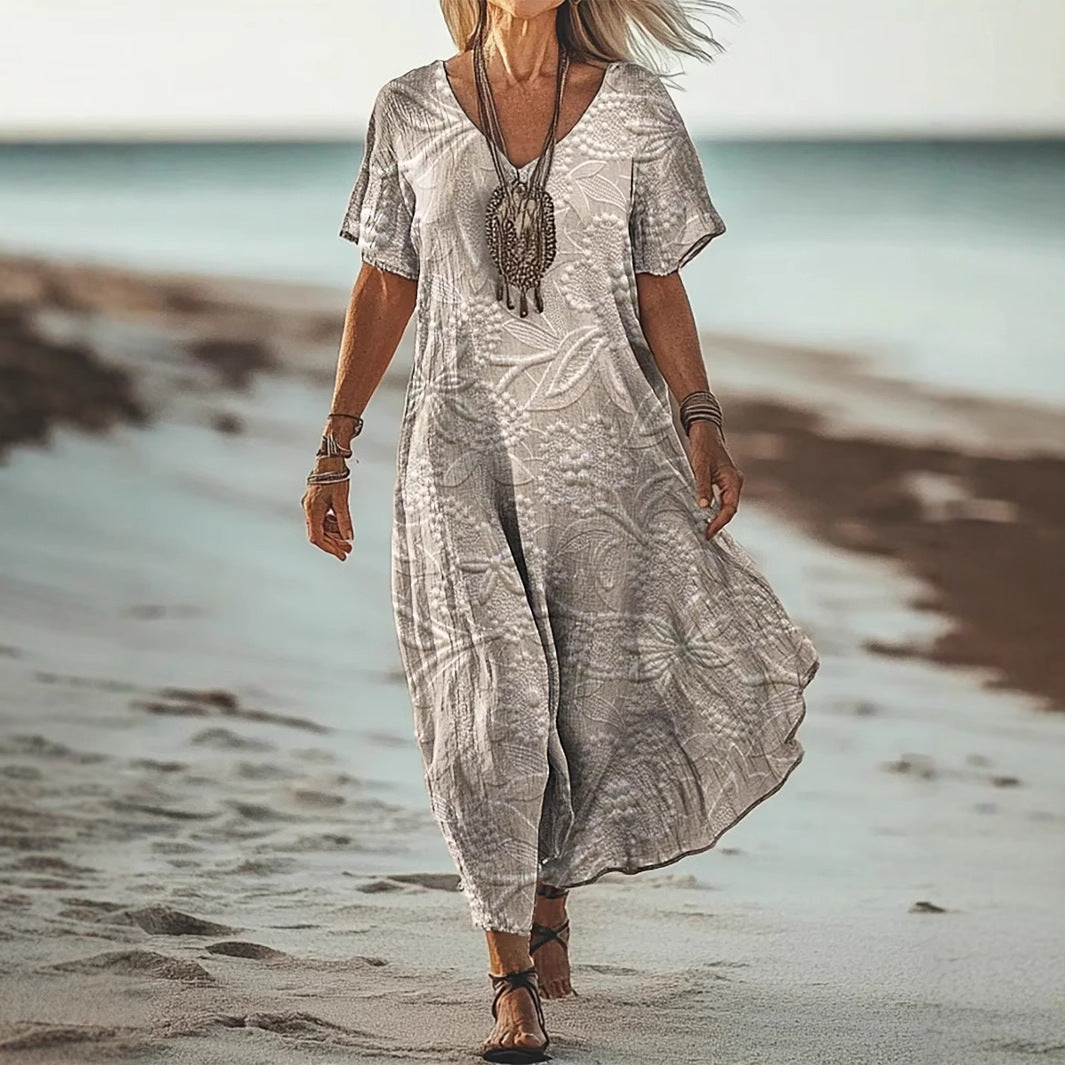 Floral Pattern A-Line Fit Mid-Length Dress