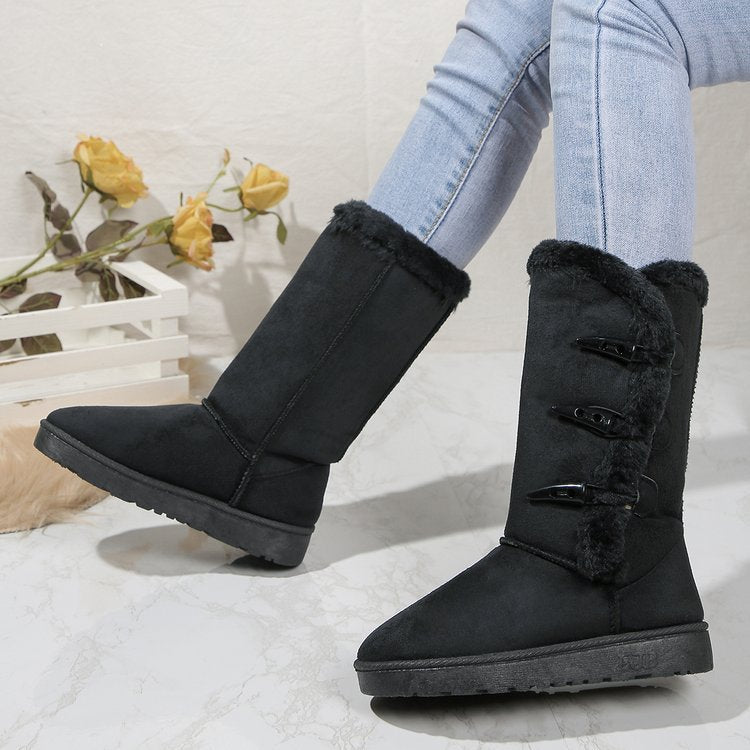 Women’s Boots - Faux Suede - Mid-Calf Height - Faux Fur Lining - Toggle Closure