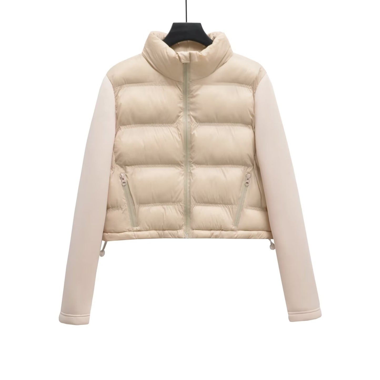 Women's winter puff coat with a notched neckline and zipper closure