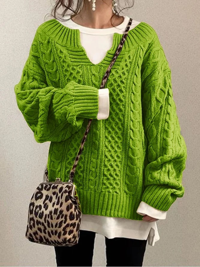 Twist Pattern Knit V-Neck Sweater