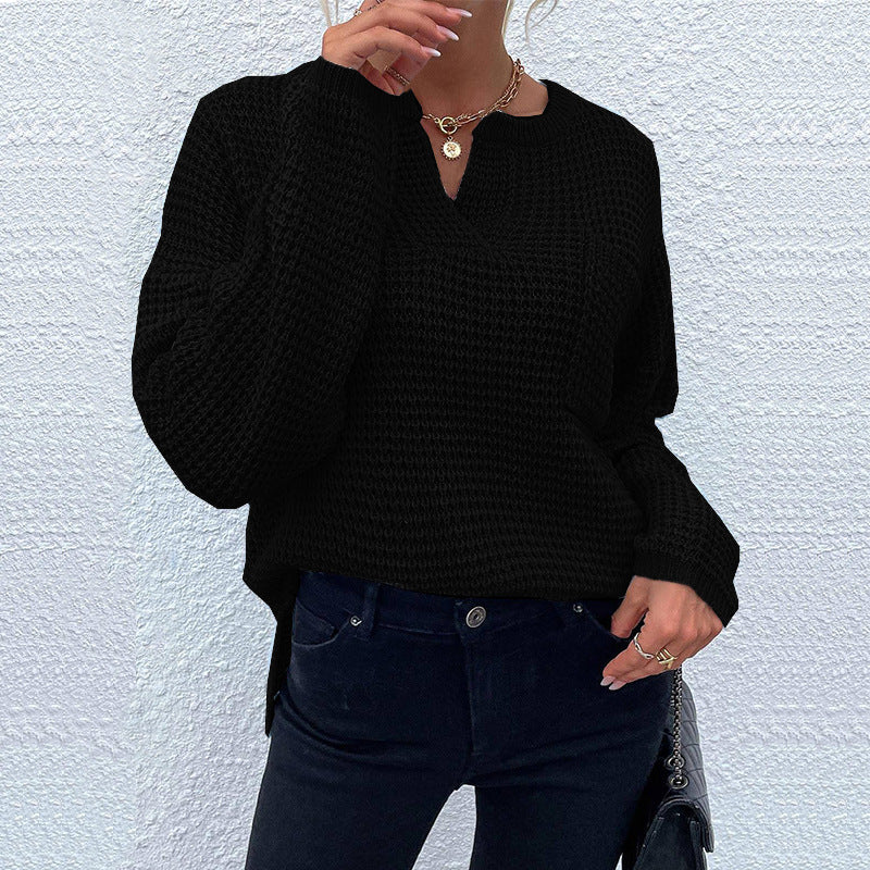 Women’s Sweater - Knit - Relaxed Fit - Notched V-Neck - Long Sleeve