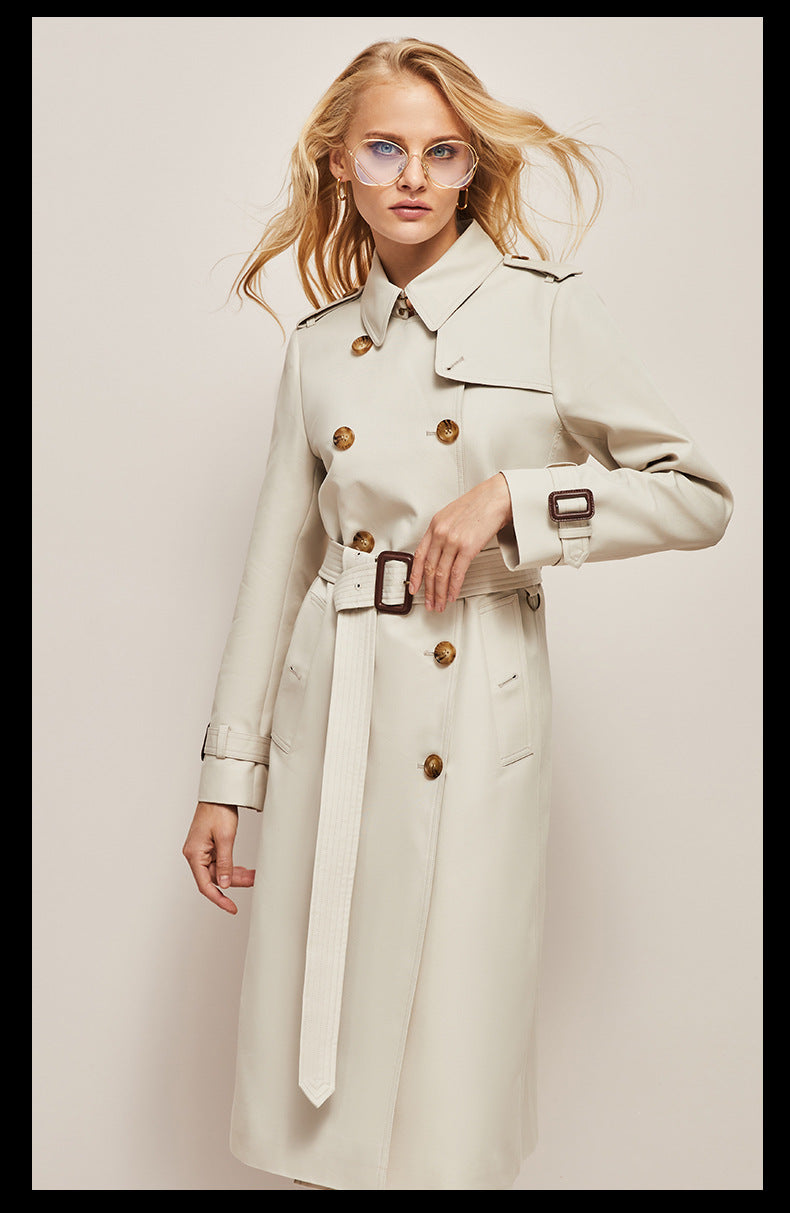 Women's waist-cinched windbreaker trench coat
