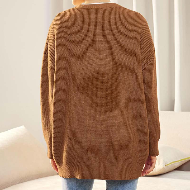 Women's versatile button V-neck solid color knit cardigan