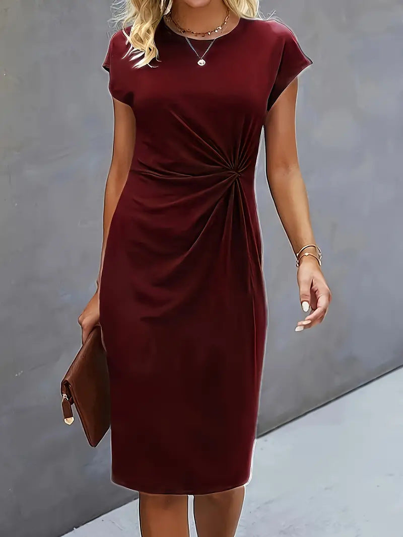 Women’s Bodycon Dress – Slim Fit – Knee Length – Short Sleeve – Side Knot Detail