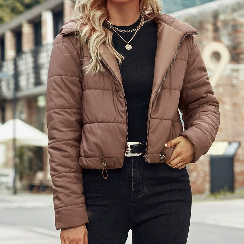 Women’s Quilted Jacket – Cropped Fit – Cotton Blend – Hooded – Zip Front – Adjustable Hem