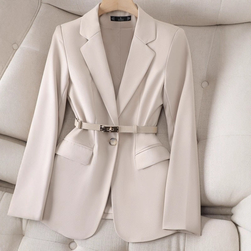 Women's Tailored Chic Blazer with Belt - Sophisticated Button Detail