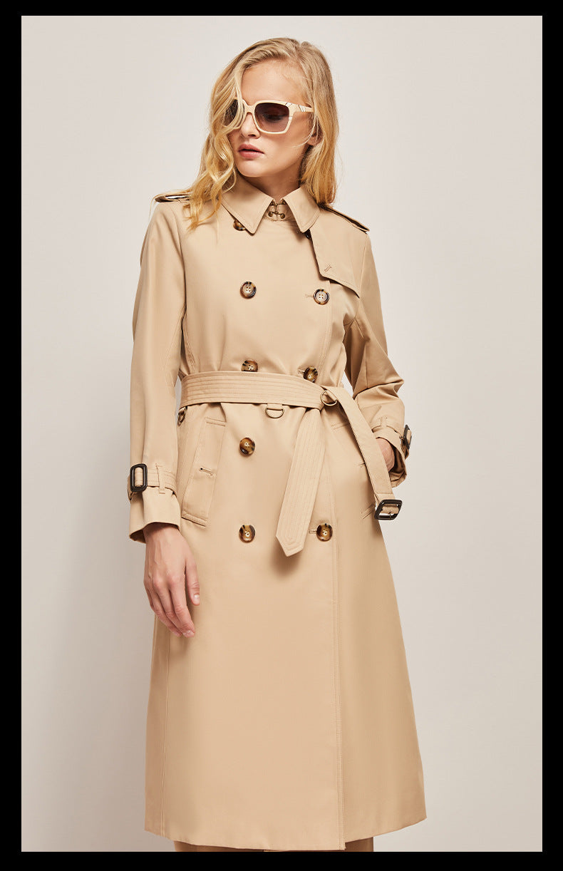 Women's waist-cinched windbreaker trench coat
