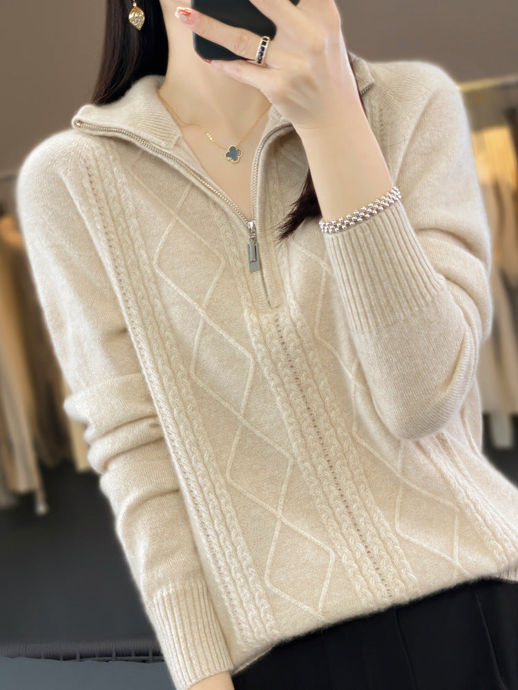 Pullover Zip Neck Top