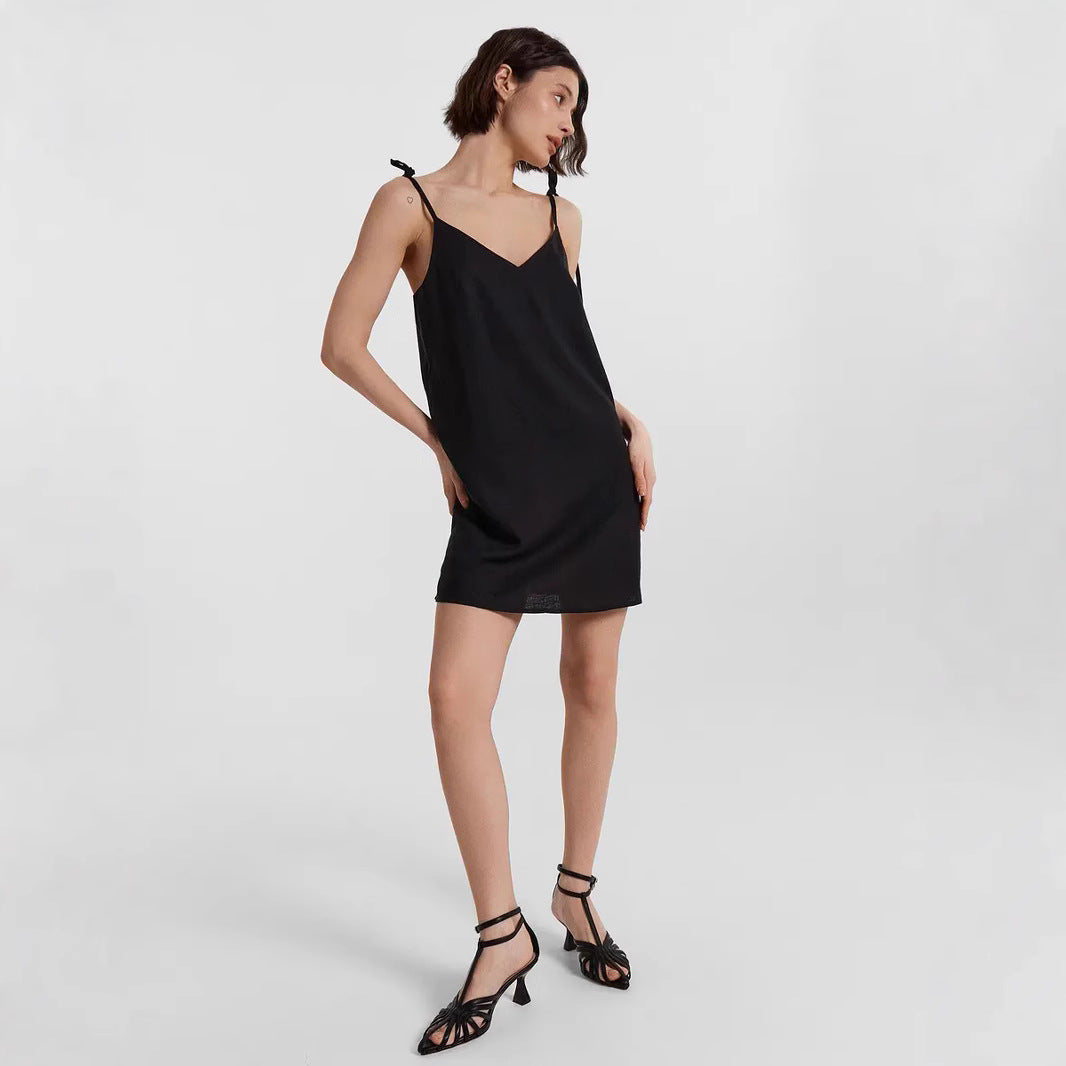 Women’s Slip Dress – Satin Fabric – Slim Fit – V-Neck – Spaghetti Strap Mini