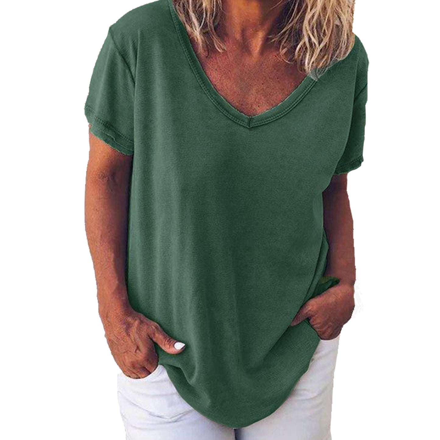 Women’s T-shirt – Relaxed Fit – V-Neck – Short Sleeve – Soft Breathable Blend