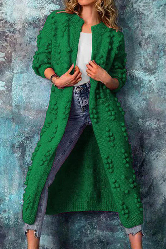 Womens stylish long cardigan crew neck with open front