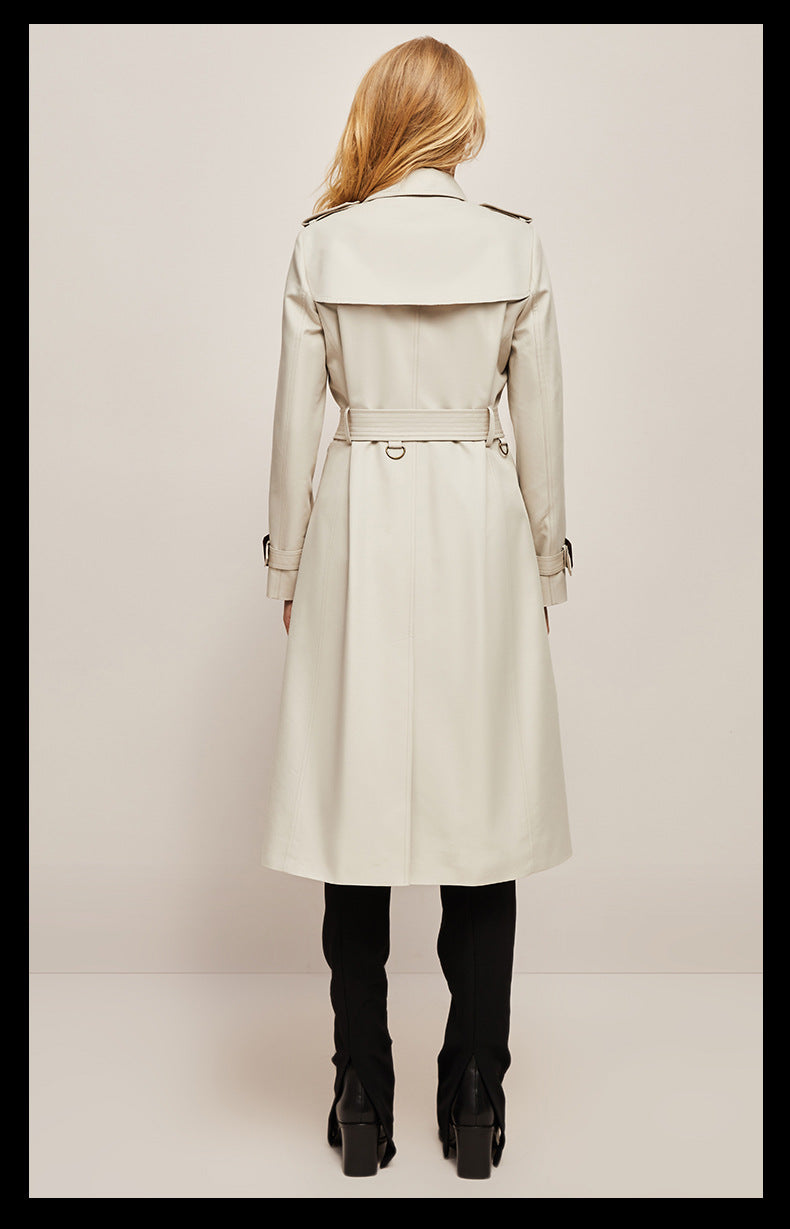 Women's waist-cinched windbreaker trench coat
