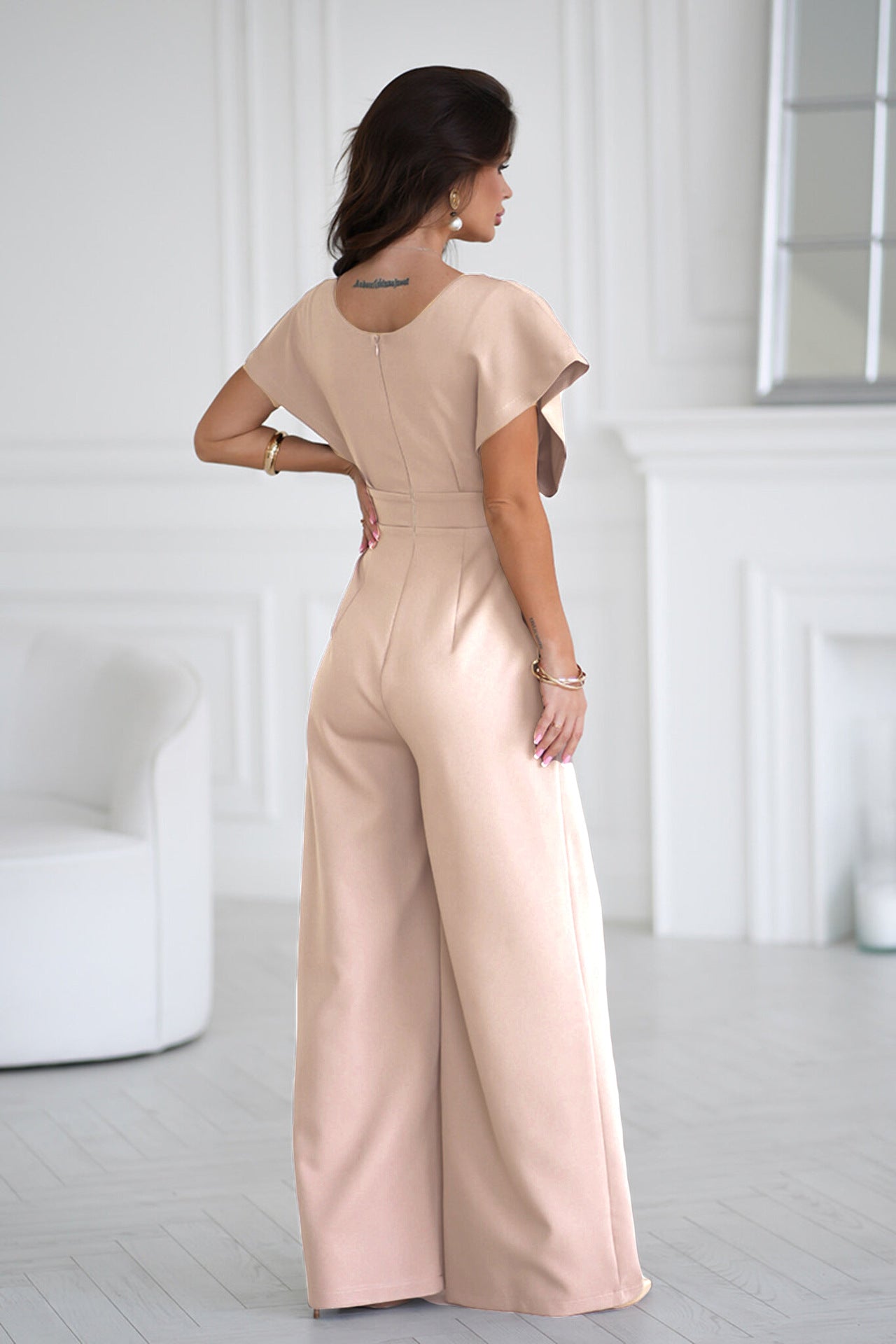 Women's Wrap Jumpsuit - V-Neck - Wide Leg - Elegant Style