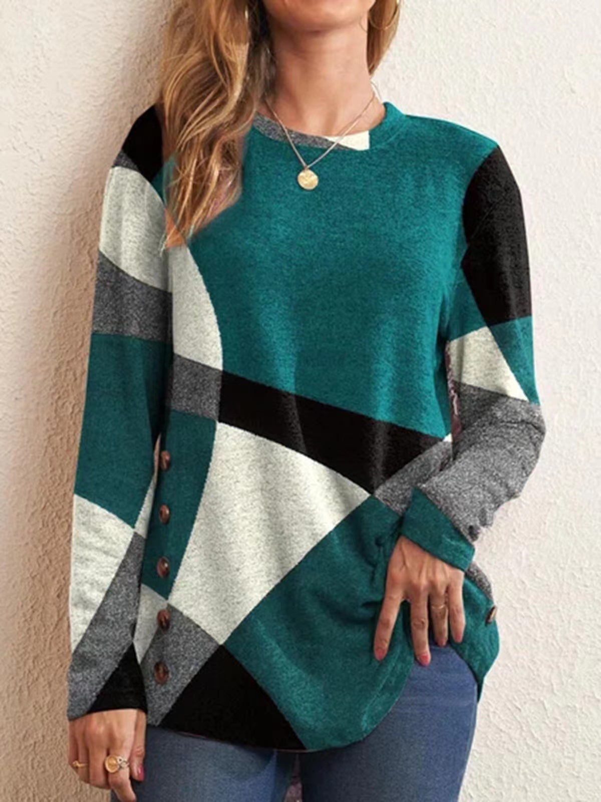 Geometric Pattern Long Sleeve Top
