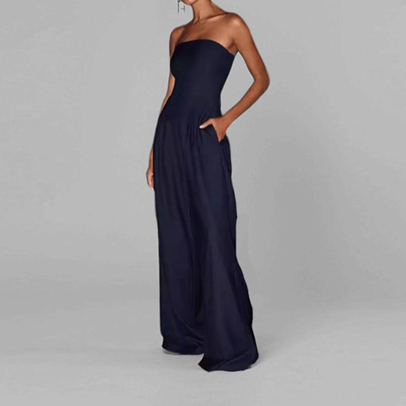 Women’s Strapless Jumpsuit – Silky Fabric – Wide Leg – Sleek Fit Formal Wear