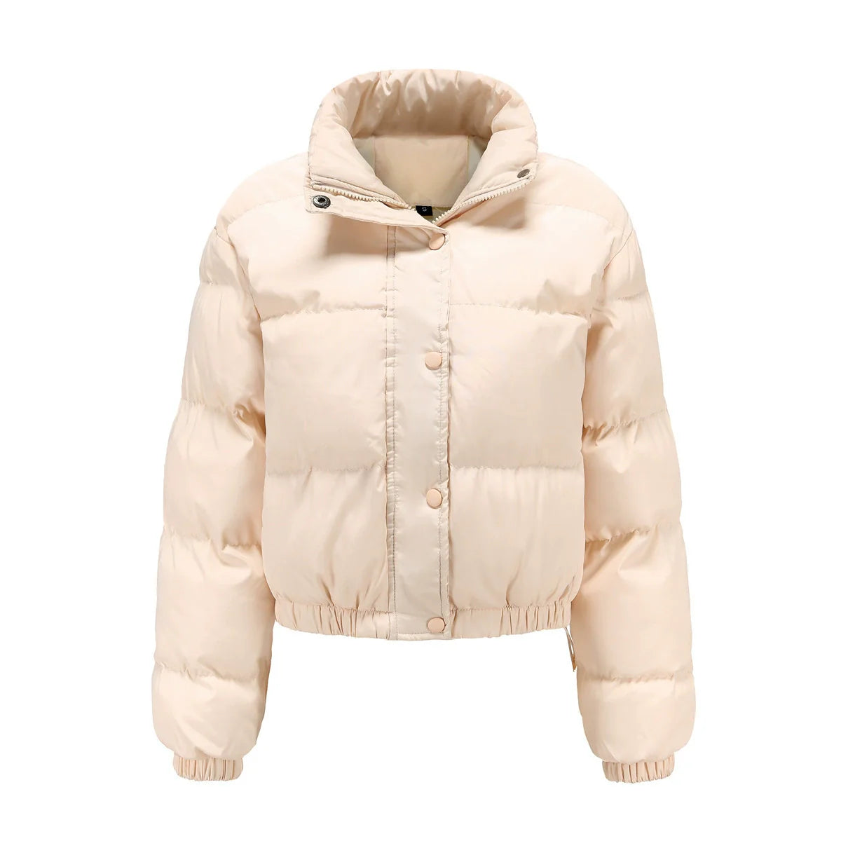 Women’s Puffer Jacket – Oversized Fit – Quilted Padding – High Collar – Cropped Hem