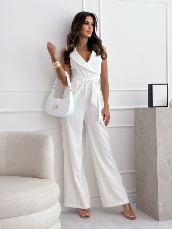 Women's sleeveless jumpsuit with waist decoration