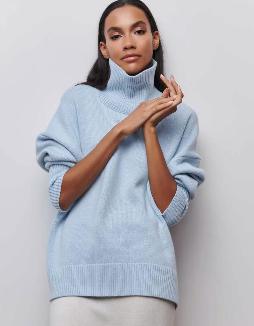 Women’s Turtleneck Sweater – Oversized Fit – Soft Knit – Ribbed Hem and Cuffs