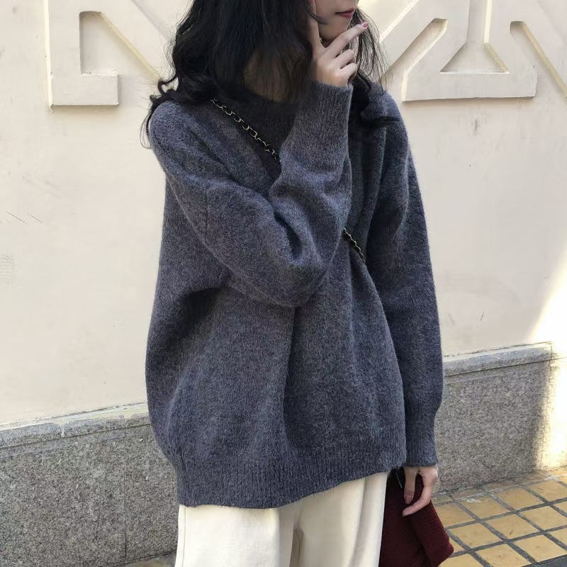 Women’s Pullover Sweater – Oversized Fit – Mohair Texture – Long Sleeve – Hip Length