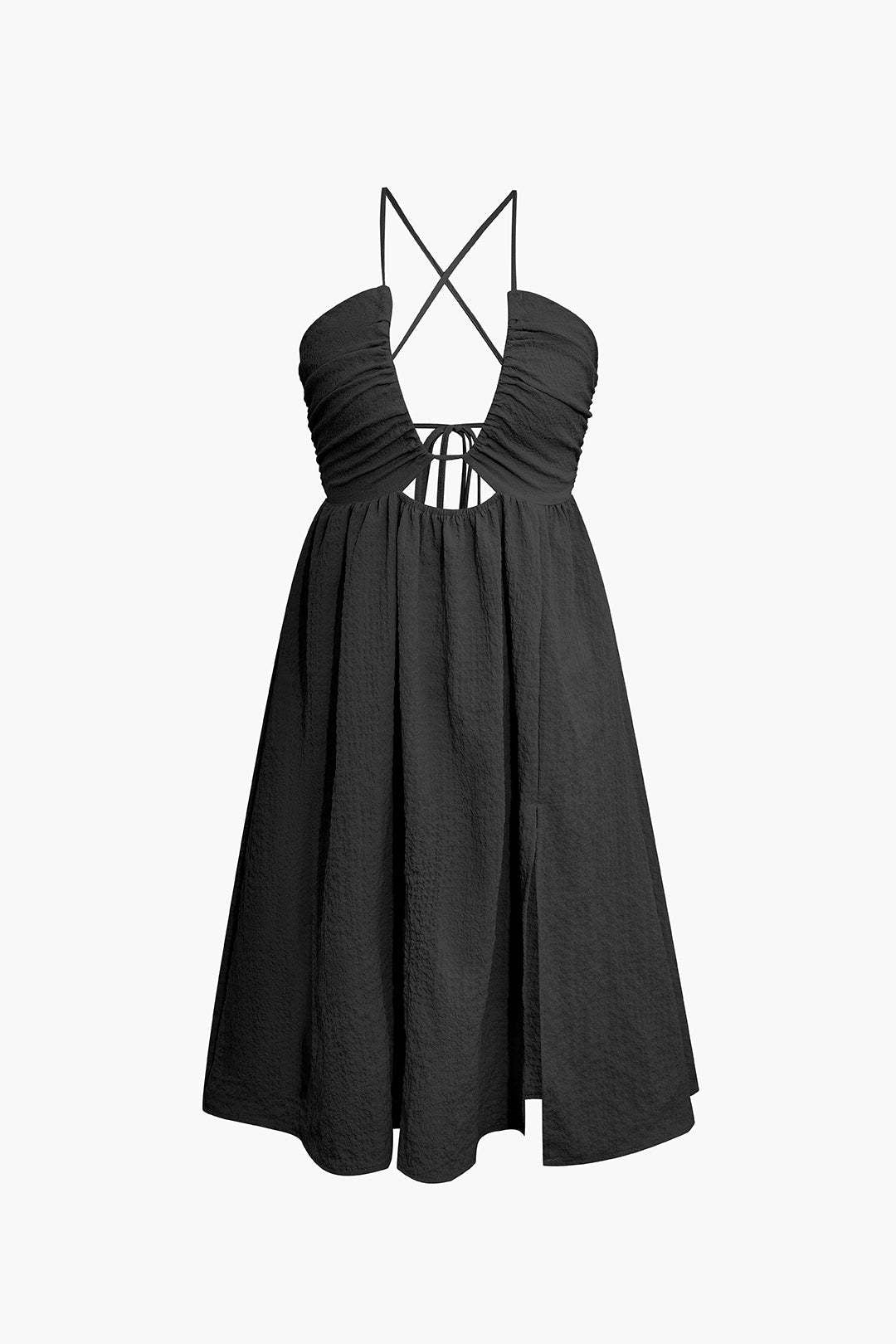 Women’s Midi Dress – V-Neck – Spaghetti Straps – Cut-Out – High Slit – Relaxed Fit