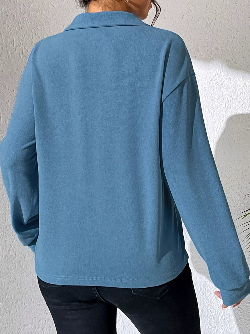 Women’s Pullover Top – Relaxed Fit – Cotton Blend – Half Zip Long Sleeve Casual