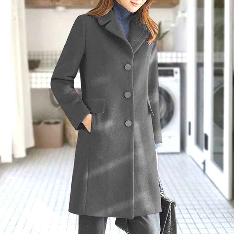 Women’s Trench Coat – Tailored Fit – Wool – Knee Length – Notched Lapel – Button Front