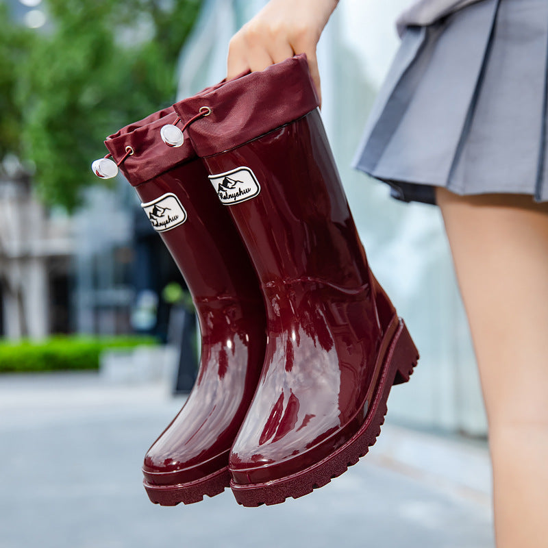 Women’s Rain Boots - PVC - Mid-Calf Length - Waterproof - Adjustable Drawstring Cuff
