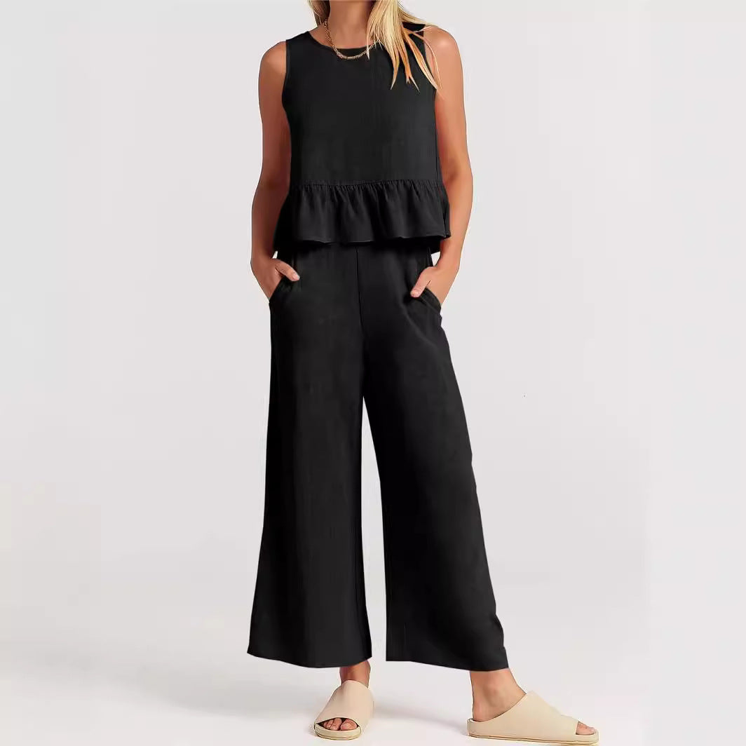 Nakimera - ruffle hem top & wide leg pants