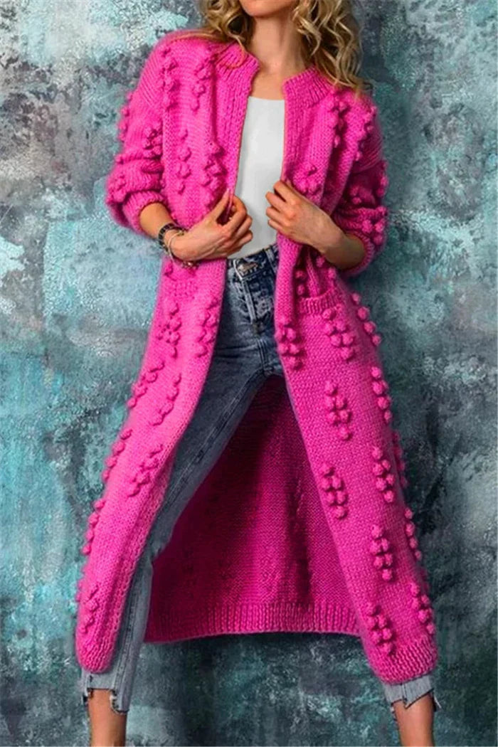 Womens stylish long cardigan crew neck with open front