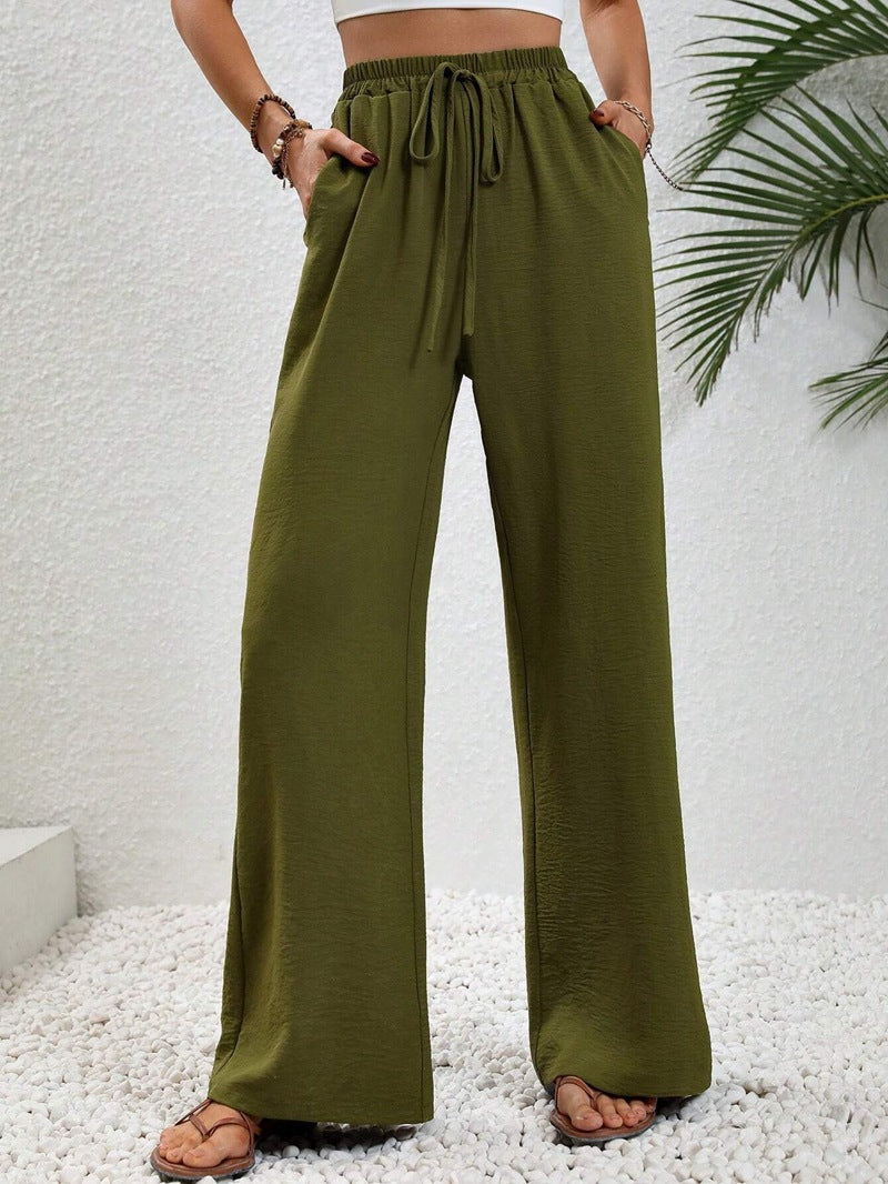 Women’s Wide-Leg Pants - Elastic Waist - Lightweight Flowy Relaxed Fit