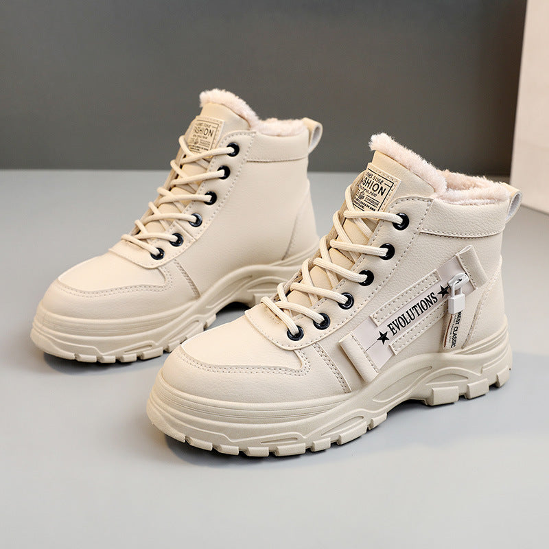 Women’s Boots - Faux Leather - High-Top - Chunky Platform Sole - Lace-Up Closure