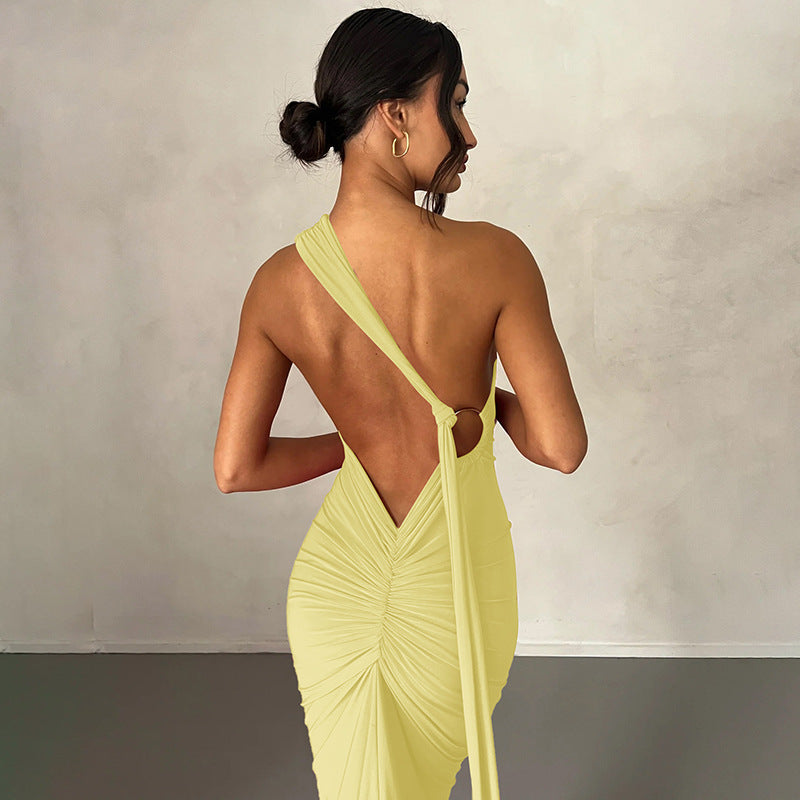 Women’s Formal Dress – One Shoulder – Slim Fit – Ruched Floor-Length Gown