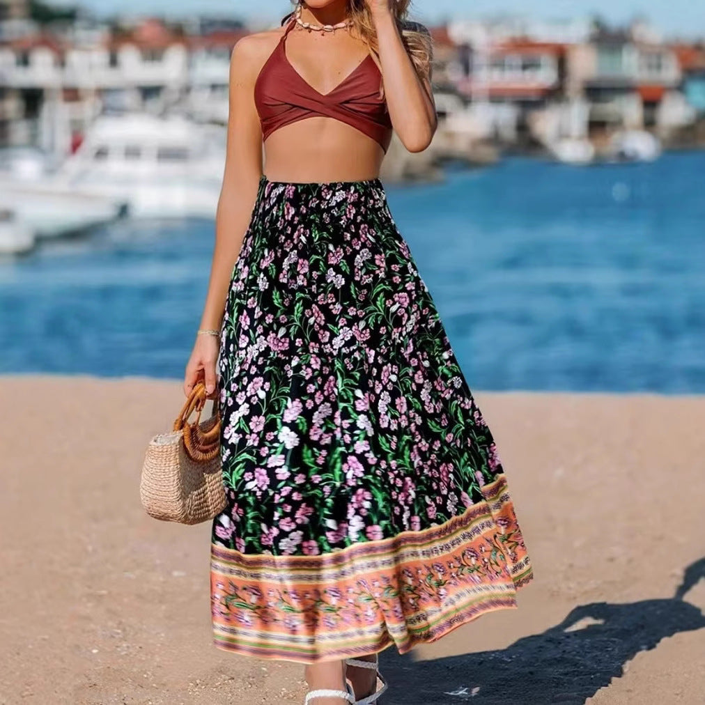 Women’s Maxi Dress – Strapless Bandeau Top – Flowy Fit – Bohemian Print Skirt