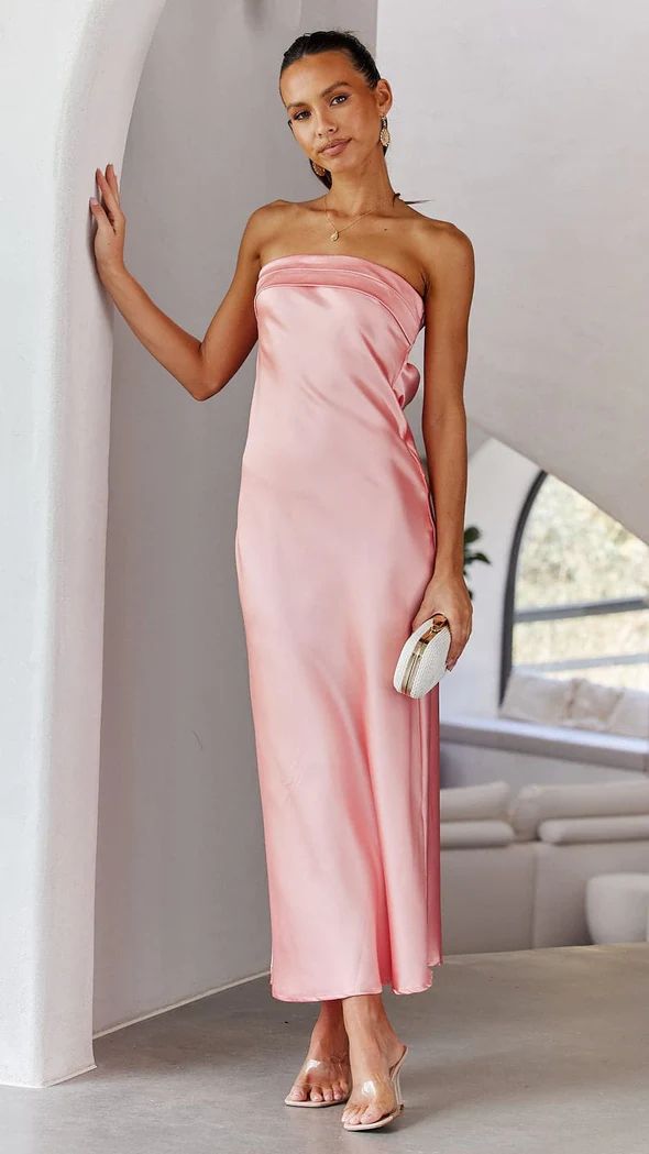 Women’s Strapless Maxi Dress – Satin Floral Print – Fitted Formal Evening Gown